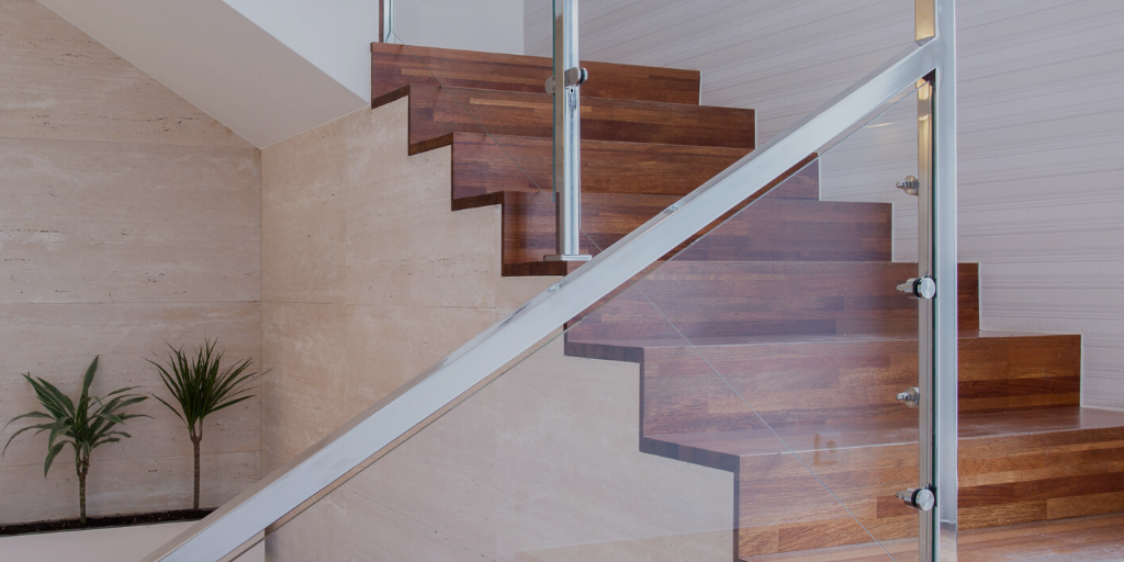 hardwood flooring on staircase in modern home